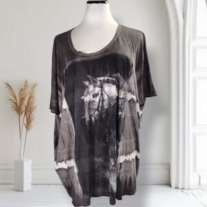 AllSaints Spitalfields Oversized Horse Graphic Tee M Cotton Modal Tie Dye Top